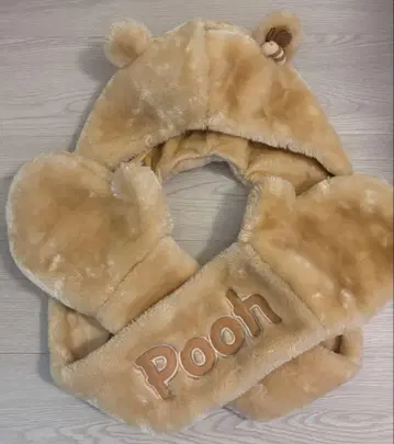 디즈니 푸우 팬캡 머플러 후드 장갑 포함 Disney