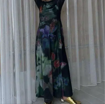 AMERI 빈티지 스모크 플라워 플레어 드레스 S