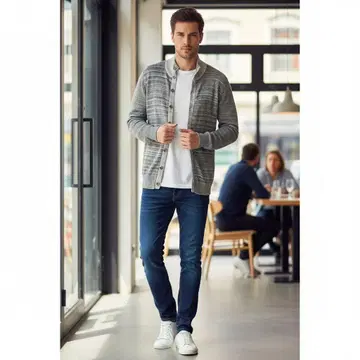 아르마니 익스체인지 100% 코튼 버튼 가디건 S/P 그레이 계열