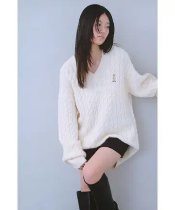 Lily Bear 케이블 니트 미니 원피스 아이보리