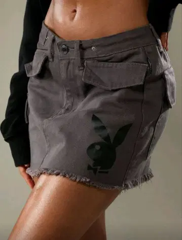 플레이보이 로고 타이트 스커트 그레이