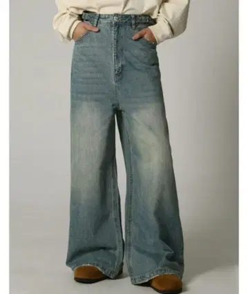 MASONPRINCE 사이드 벨트 와이드 플레어 데님 팬츠 XL 사이즈