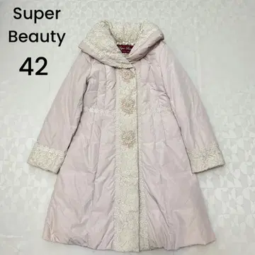 새상품급 Super Beauty 다운 롱 코트 레이스 자수 핑크 42