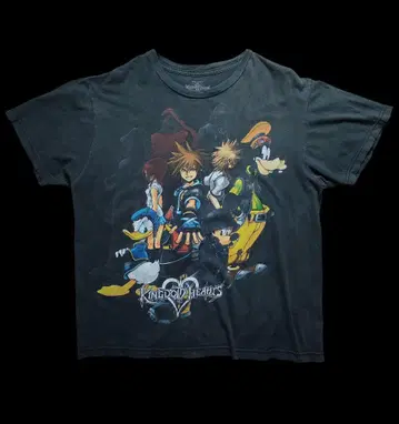 킹덤하츠 T셔츠 L 페이드 블랙 빈티지 00s