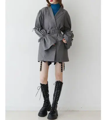 그레이 테일러드 자켓 리본 소매