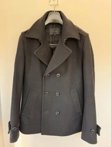 울 더블 브레스트 피 코트 블랙 숏 기장