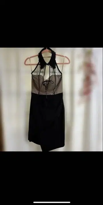 시스루 레이스 하이넥 드레스