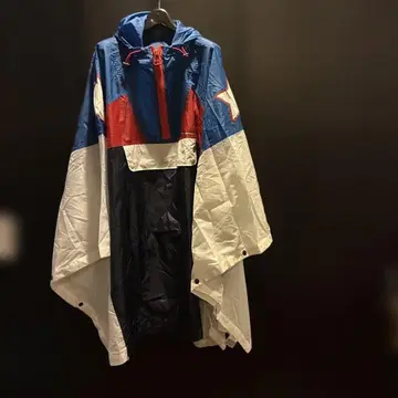 타미힐피거 컬러풀 후드 부착 나일론 자켓 판초