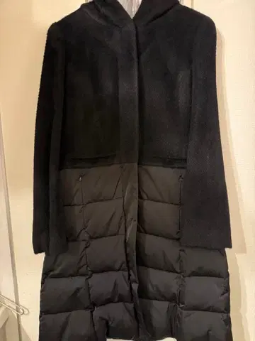 엠프리미어 울 알파카 다운 절개 후드 코트