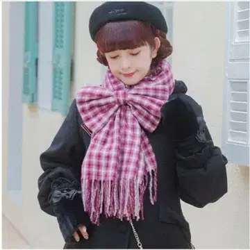 시마무라 아오키 미사코 머플러 리본 포함 빨간색과 화이트 체크 머플러