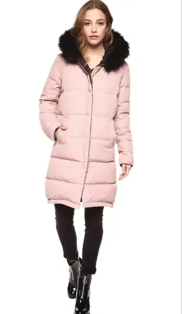 ZARA 리버서블 다운 코트 핑크 네이비 퍼 없음