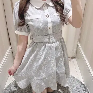 evelyn 레이스 플레어 OP 원피스 레이스 그레이 반팔 미니 원피스