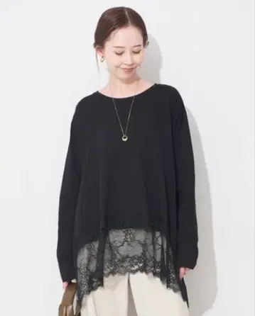 슬로브 이에나 레이스 콤비 티셔츠 블랙 미사용 새상품 slobe iena