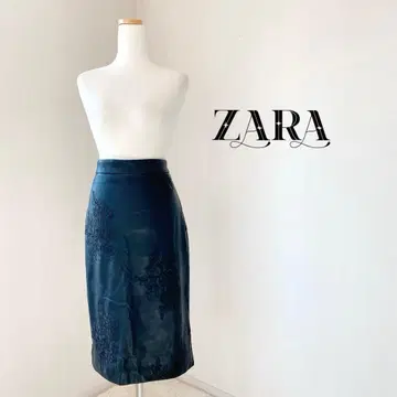 ZARA 자라 가죽 자수 타이트 스커트 블랙