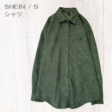 쉬인 코듀로이 셔츠 루즈핏 성숙 캐주얼 라운드 컷 헴 S