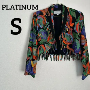 PLATINUM [ S ] 프린지 장식 꽃무늬 노카라 자켓 오샤레