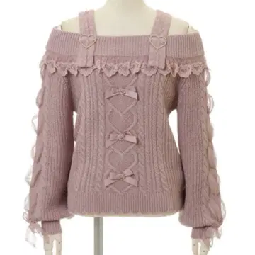 LIZLISA 하트 버클 프릴 오프숄더 니트 핑크