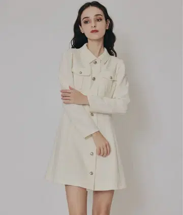 엠블럼 버튼 마이크로 와플 셔츠 원피스 REDYAZEL