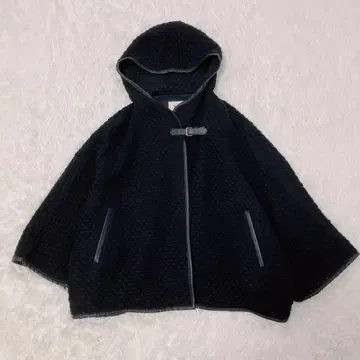 BALLSEY 케이프 코트 판초 울 가죽 파이핑 블랙 M