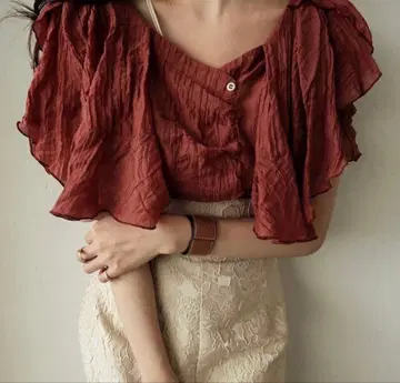 mideal 프릴 숏 블라우스 핑크