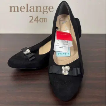 [ 새상품급 ] 멜란지 펌프스 24cm 블랙 리본 펄 미사용