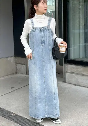 Discoat US 코튼 데님 점프 스커트 색스 블루 [ M 사이즈 ]