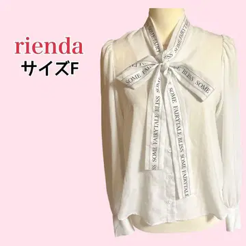 rienda 보타이 리본 블라우스 화이트 F 사이즈 비침 있음