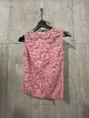 MOSCHINO 핑크 꽃무늬 시어 레이스 슬리브리스 상의