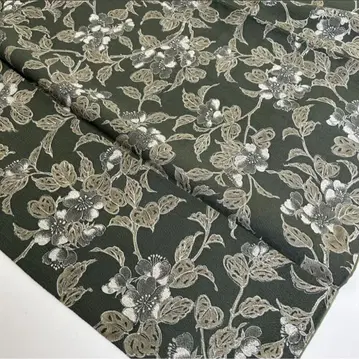 고급 코몬 꽃무늬 기모노 다크 그린 사라사