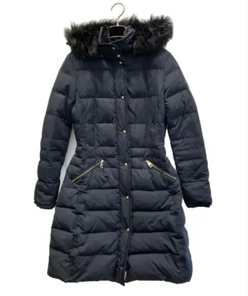 ZARA BASIC/퍼 부착 롱 기장 다운 코트/블랙/XS