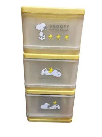 [레어] 스누피 3단 클리어 박스 덤 포함 헤이세이 레트로