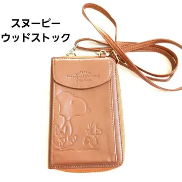 PEANUTS 피넛 스누피 스마트폰 숄더 천연 가죽 카멜