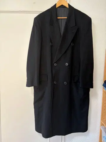 캐시미어 100% 더블 브레스트 롱 피코트 블랙