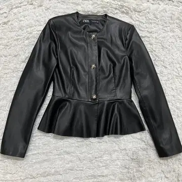 ZARA 자라 페플럼 페이크 레더 자켓 블랙 XS