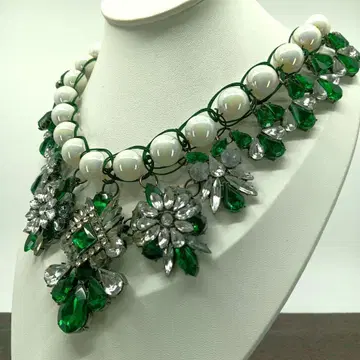 앤티크 빈티지 목걸이 실버 그린 지르코니아