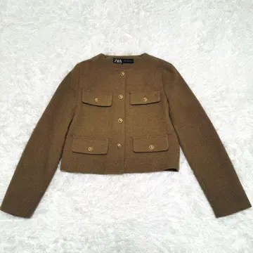 ZARA 자라 플랩 크롭 블레이저 트위드 골드 버튼 XS 노카라