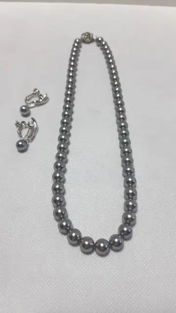 그레이 펄 목걸이 귀찌 세트