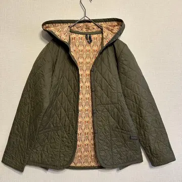 라벤햄 올리브색 퀼팅 자켓 후드 부착