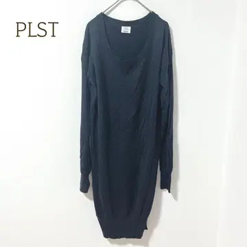 플라스테 니트 원피스 무릎 아래 긴팔 무지 타이트 U넥