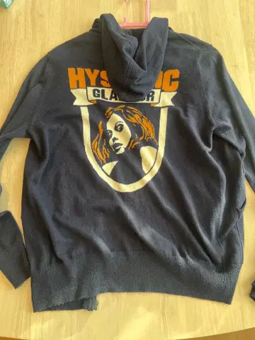 히스테릭 얇은 소재 니트 후드티