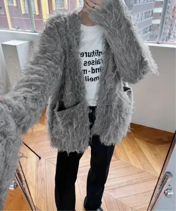 SLOBE IENA 샤기 니트 가디건 그레이