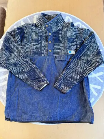 JAPAN BLUE 데님 자가드 패턴 하프 셔츠