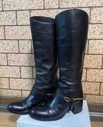 SARTORE 사토레 조키 골드 금장 장식 블랙 롱 부츠
