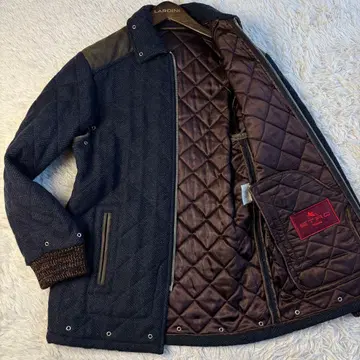 ETRO 캐시미어 혼방 퀼팅 자켓 트위드 가죽 파이핑