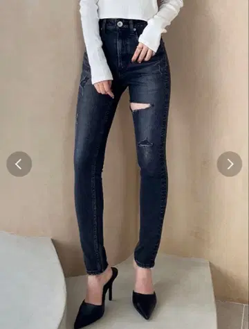 GYDA 하이웨스트 thigh high 데미지 데님 팬츠 제이다 싸이하이