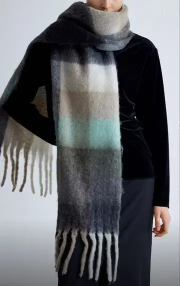 NOISE MAKER 볼륨 프린지 블록 체크 머플러