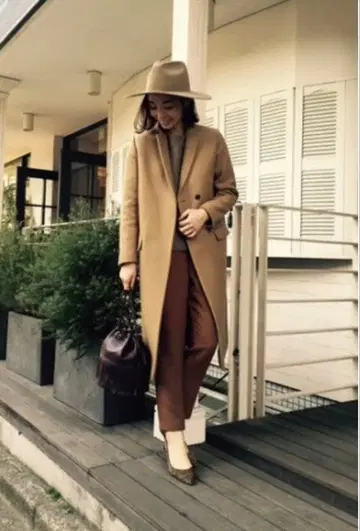 플라주 롱 테일러드 코트 카멜 베이지 36 사이즈