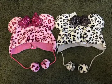 새상품 디즈니 미니 팬캡 레오파드 무늬 핑크 그레이