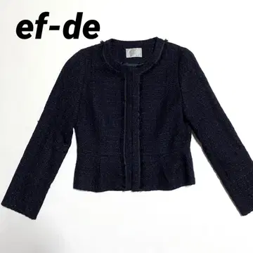 ef-de 에프데 노카라 트위드 자켓 네이비 페플럼 s