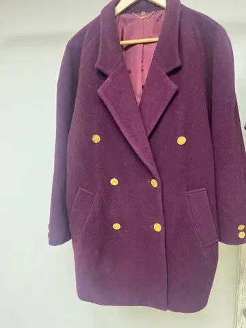 퍼플 더블 브레스트 체스터 코트